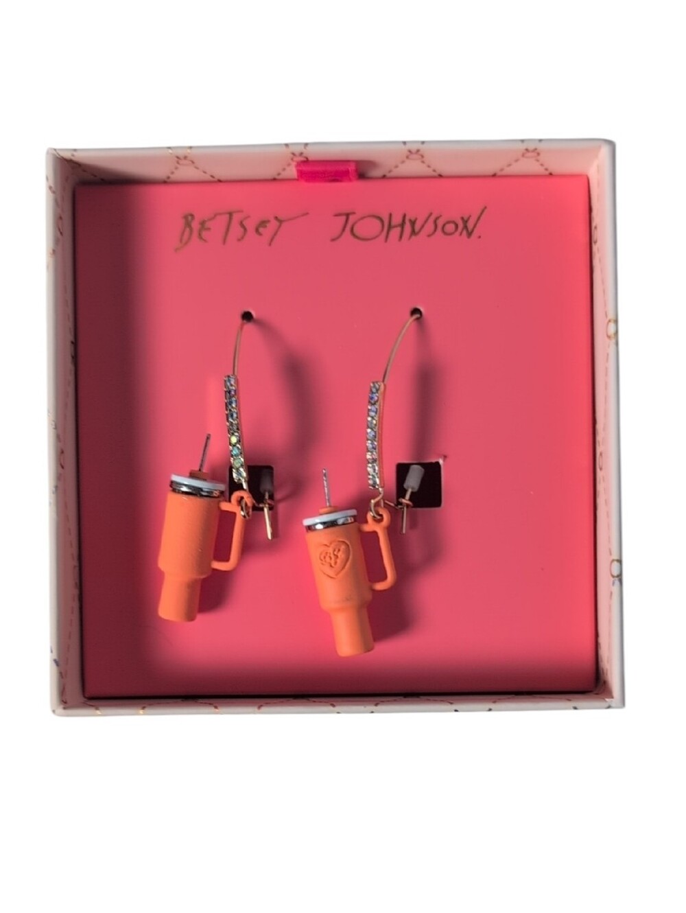 Betsey Johnson Orange Tumbler Cup Dangle Earrings
